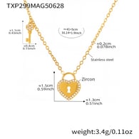 TXP299-Gold 5A zircon love lock key necklace 41+5cm 