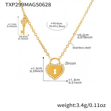 1 Piece Sweet Lock Heart Stainless Steel Gold Color Women's Pendant Necklaces h5 