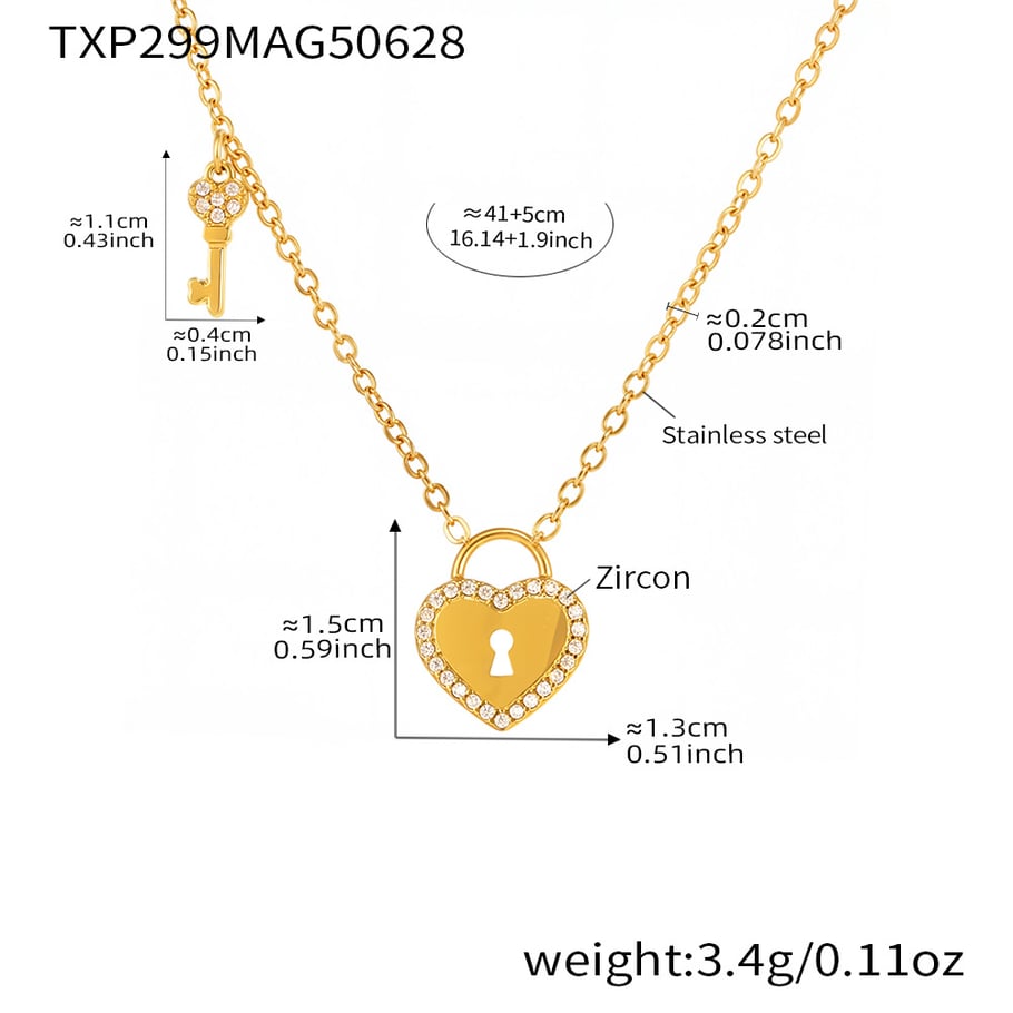 1 Piece Sweet Lock Heart Stainless Steel Gold Color Women's Pendant Necklaces 