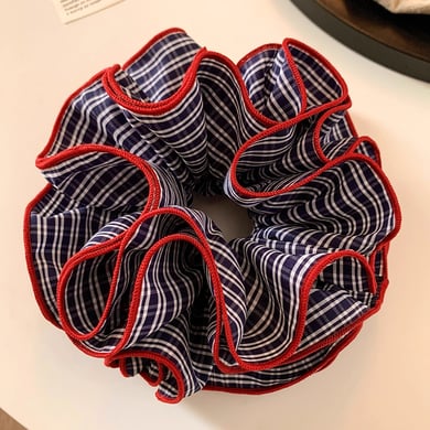 1 stuk romantische high-end retro marineblauwe geruite scrunchies voor dames h5 