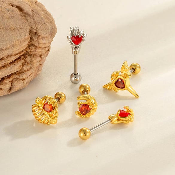 1 Piece Heart Copper Gold Color Zircon Piercing Earring 2