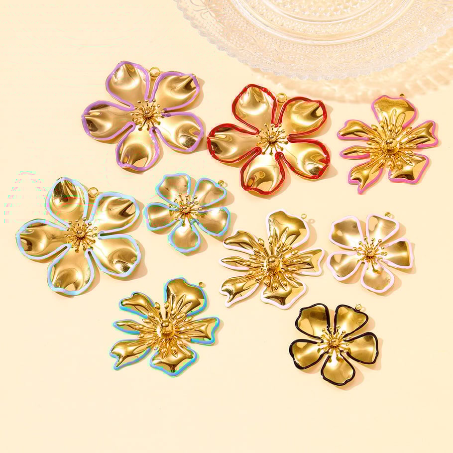 1 colgante de acero inoxidable con flor policromada para mujer Imagen4