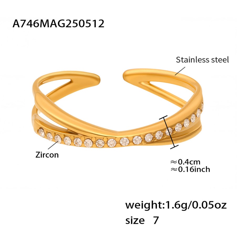 1 Piece Shinning Series Moon Stainless Steel Gold Color Statement Rings 