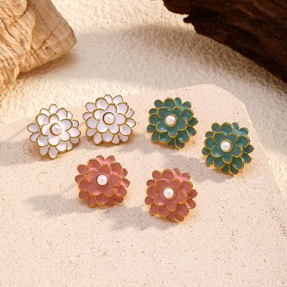 1 Paar Ohrstecker im Retro-Blumen-Design aus Edelstahl in Goldfarbe