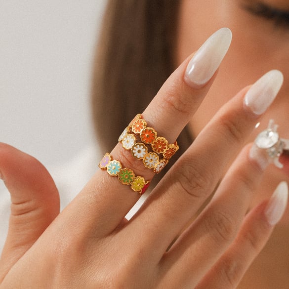 1 Piece Daily Daisy Stainless Steel Gold Color Statement Rings