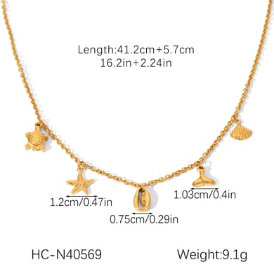 1 Piece Oceanic Turtle Stainless Steel Gold Color Women's Pendant Necklaces h5 Picture2