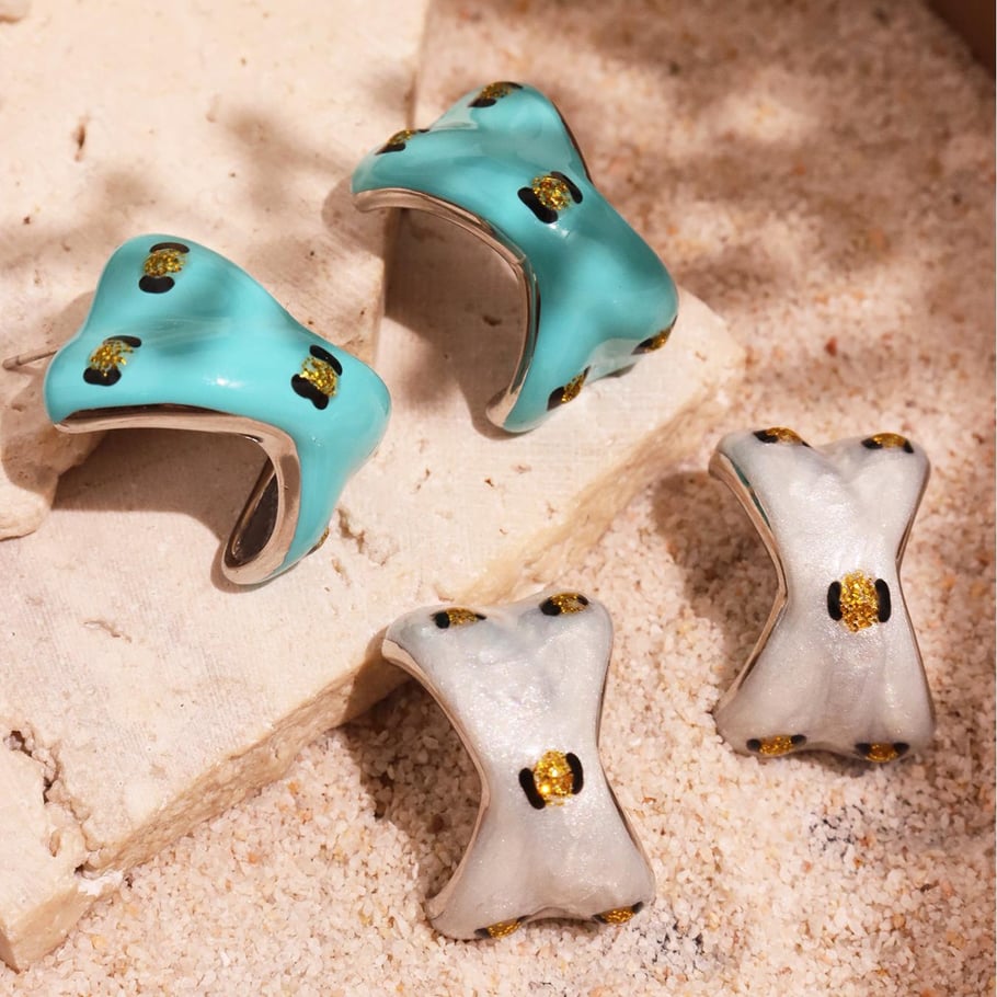 1 Pair Colorful Irregular Shape Stainless Steel Gold Color Women's Stud Earrings Picture6