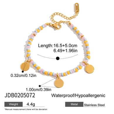 Conjunto de joyería para mujer de 1 pieza con cuentas versátiles de acero inoxidable en color dorado h5 Imagen2