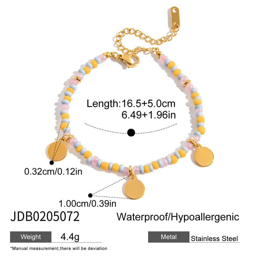 Conjunto de joyería para mujer de 1 pieza con cuentas versátiles de acero inoxidable en color dorado Imagen2