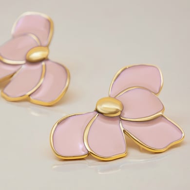 1 Pair Elegant Flower Stainless Steel Gold Color Women's Stud Earrings h5 Picture6