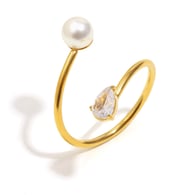 Simple asymmetrical imitation pearl zircon open snake ring - gold 