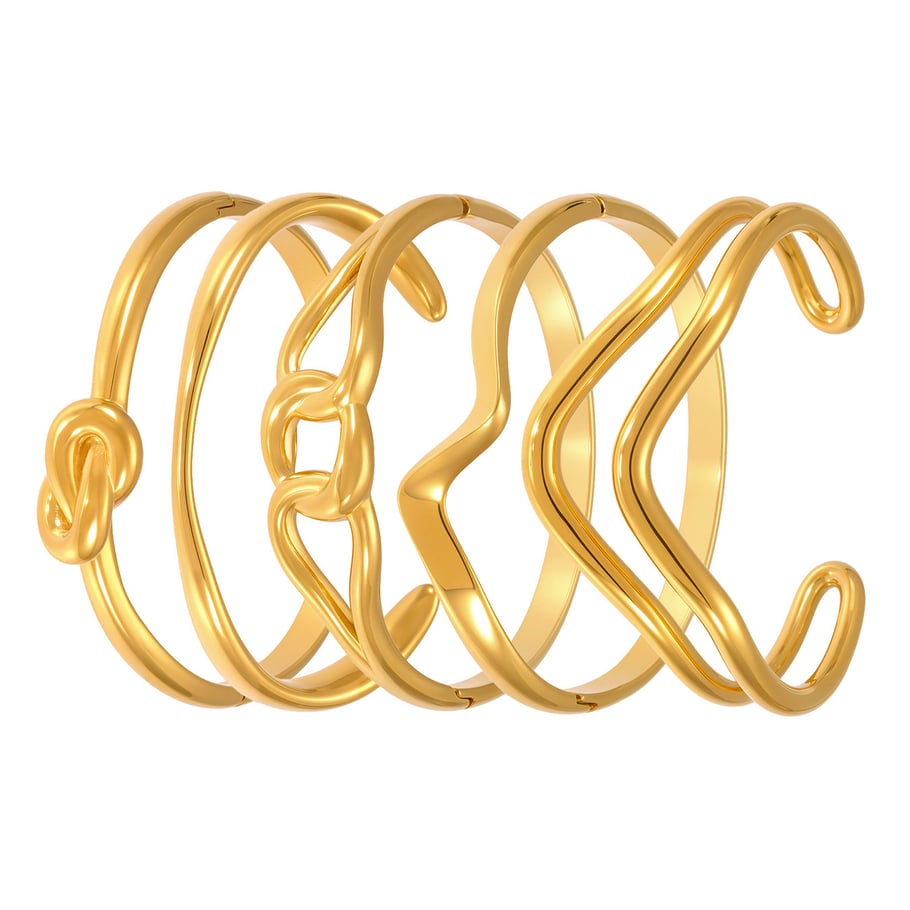 Braccialetti da donna in acciaio inossidabile color oro, forma irregolare minimalista, 1 pezzo Immagine8