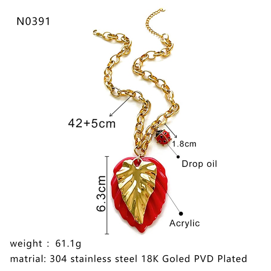 1 Piece Leaf Stainless Steel Gold Color Pendant Necklace Picture2