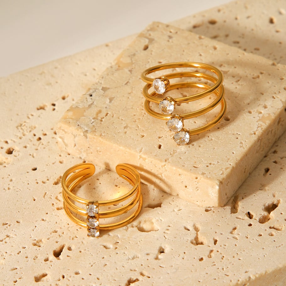 1 Piece Simple Three Layers Stainless Steel   Gold Color  Zircon Statement Rings Picture5