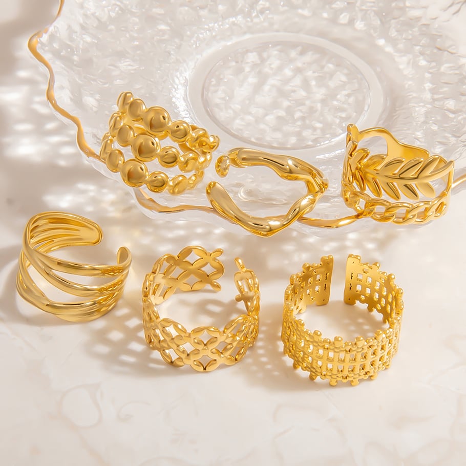 1 stuk roestvrijstalen statement ring in goudkleur Afbeelding4