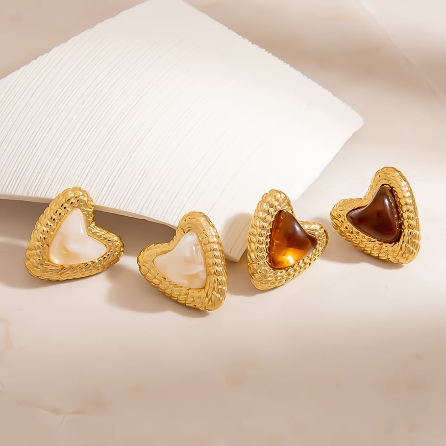 1 par de pendientes casuales de acero inoxidable con forma de corazón para mujer Imagen5