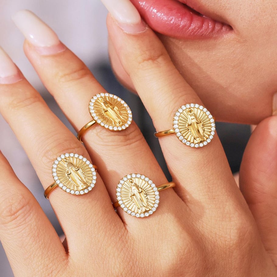 Set di gioielli da donna in acciaio inossidabile color oro con zirconi, 1 pezzo, con figura retrò Immagine2