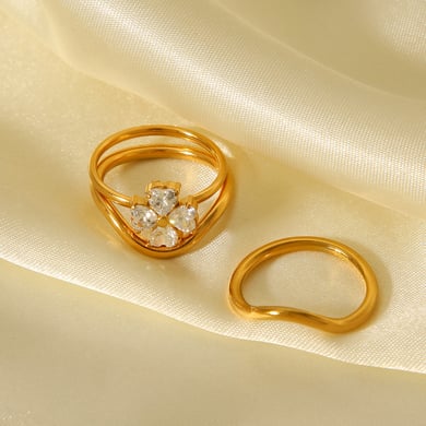 1 Piece Daily Flower Stainless Steel  Zircon Statement Rings h5 Picture5