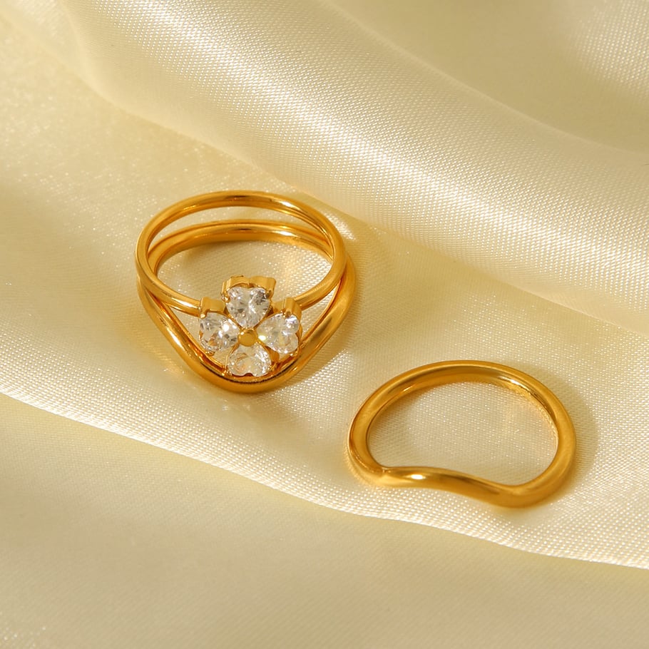 1 Piece Daily Flower Stainless Steel  Zircon Statement Rings Picture5