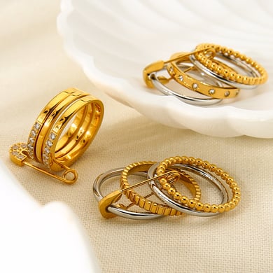 1 Pair Luxurious Series Punk Geometric Stainless Steel  Women's Ring h5 Picture2