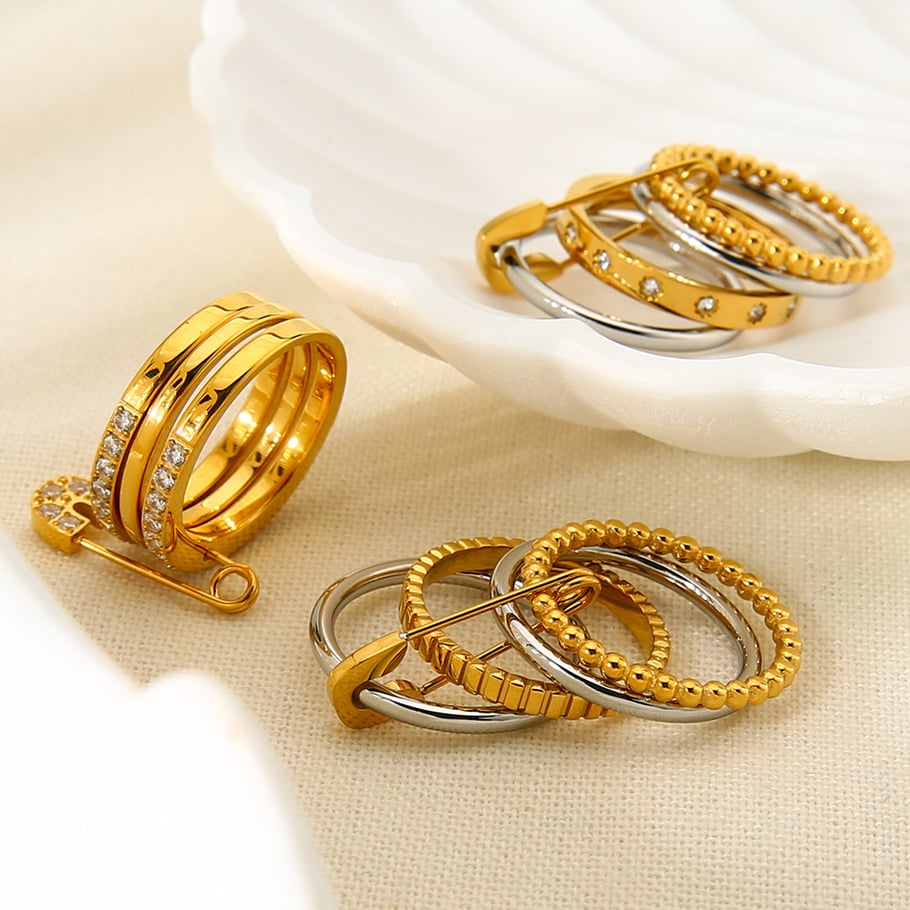 1 Pair Luxurious Series Punk Geometric Stainless Steel  Women's Ring Picture2