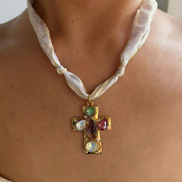 1 Piece Cross Fish Stainless Steel Gold Color Pendant Necklace 2