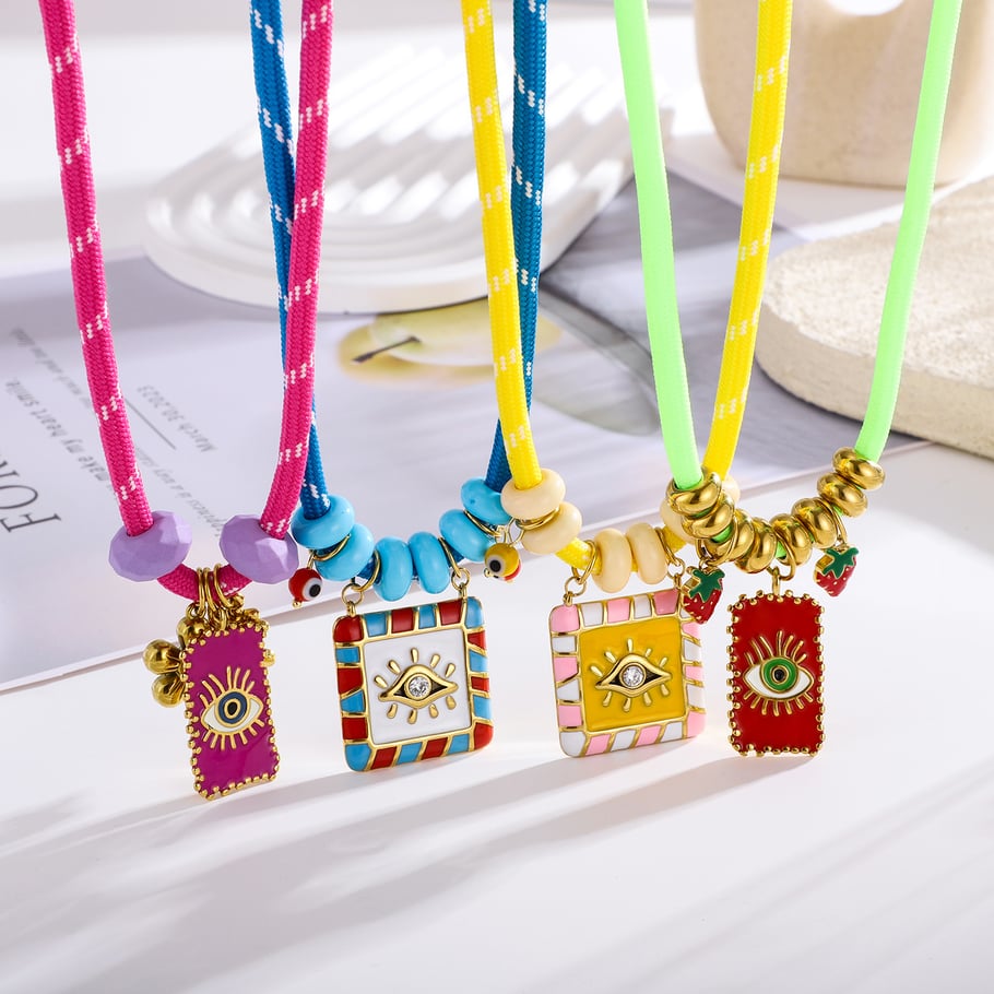 Collana con ciondolo da donna in acciaio inossidabile color oro con occhio del diavolo retrò, 1 pezzo Immagine4