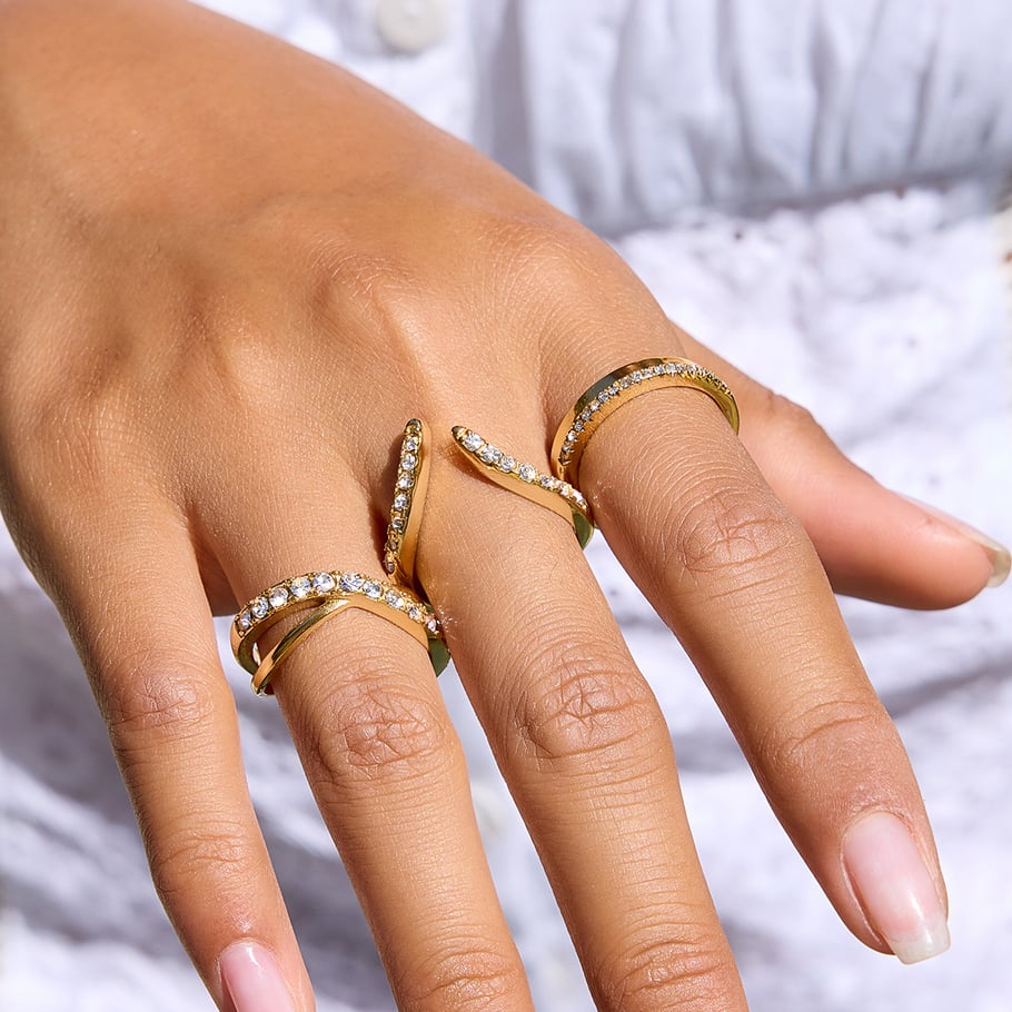 1 Piece Luxurious Geometric Stainless Steel Gold Color Women's Gemstone Rings Picture4