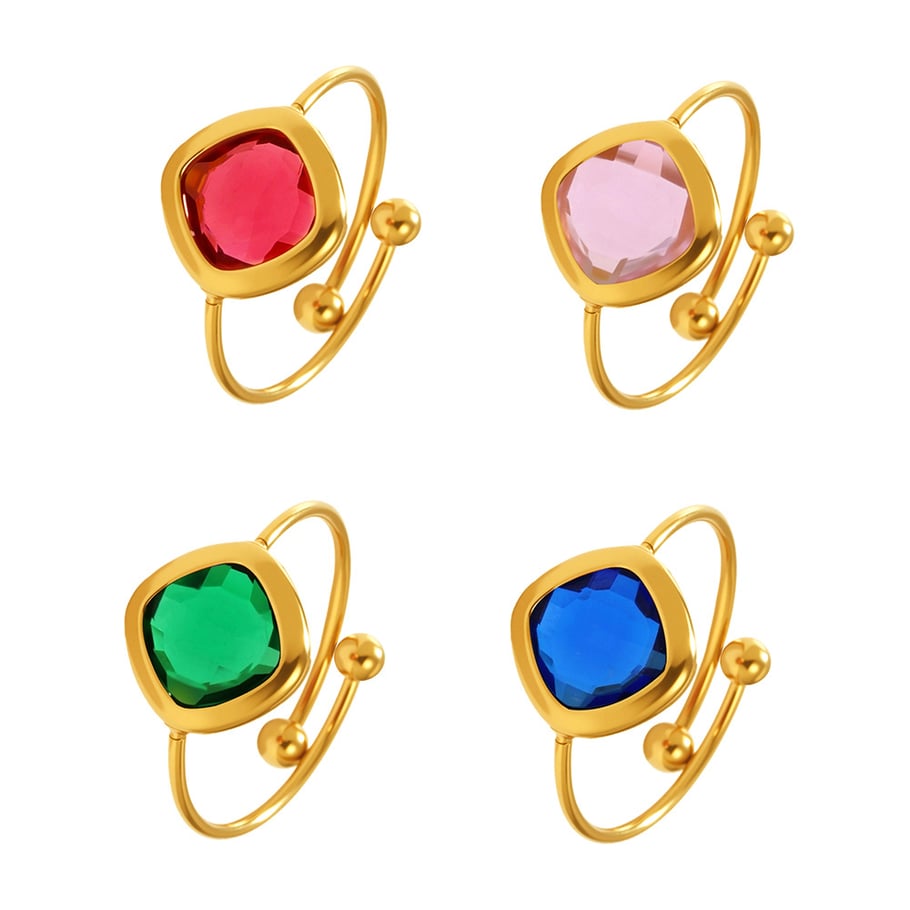 1 Piece Elegant Rectangle Stainless Steel Gold Color Statement Rings Picture7