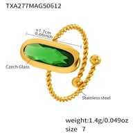 TXA277-Golden Green Glass Stone Ring/No.7 Picture3