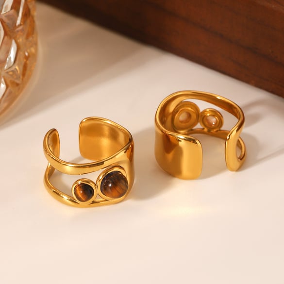 1 Pair Simple Series Daily Geometric Stainless Steel Natural Stone Statement Rings