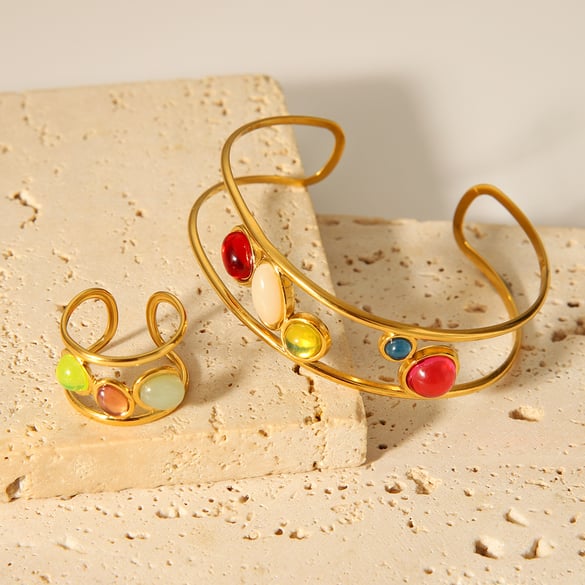 Braccialetti da donna in acciaio inossidabile con pietra naturale, semplici e irregolari, da giorno, 1 pezzo