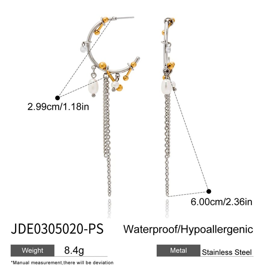 1 par de lujosos pendientes colgantes de acero inoxidable con borlas en color dorado y plateado para mujer Imagen2