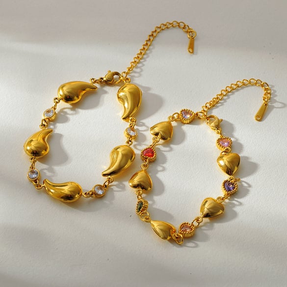 1 Piece Heart Stainless Steel Gold Color Charm Bracelet