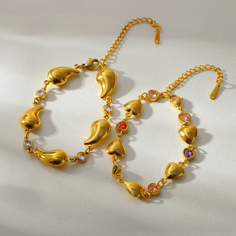 1 Stück Herz Edelstahl Goldfarben Charm Armband Bild2