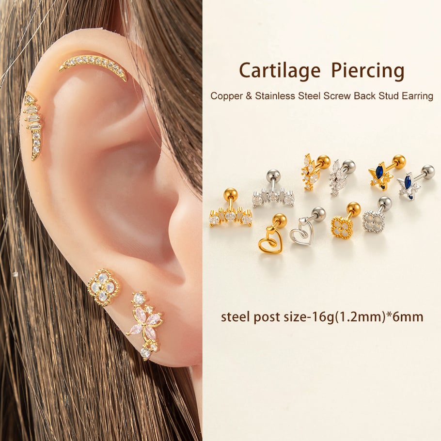 1 Adet Bakır Altın Renkli Zirkonyum Piercing Küpe Resim4