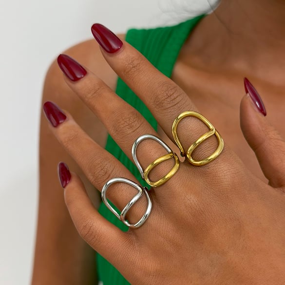1 Stück lässige Statement-Ringe aus Edelstahl in unregelmäßiger Form, Farbe Gold 2