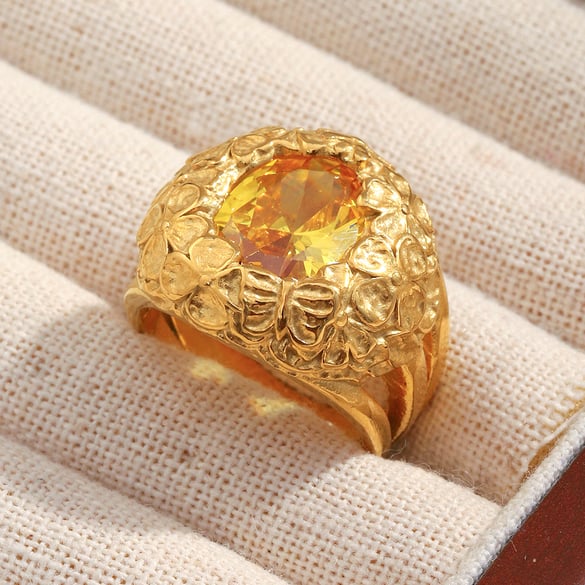 1 Piece Luxurious Retro Flower Stainless Steel Gold Color Statement Ring