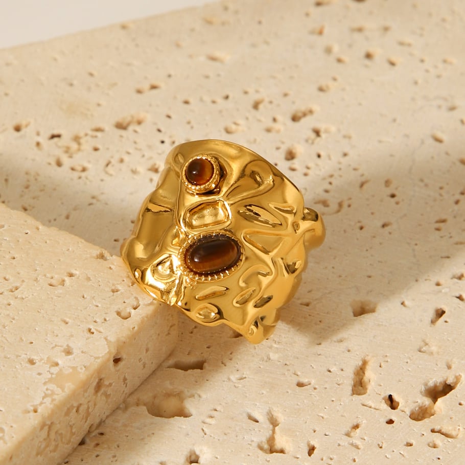 1 Piece  Daily Irregular Shape Stainless Steel  Natural Stone Statement Rings Picture5