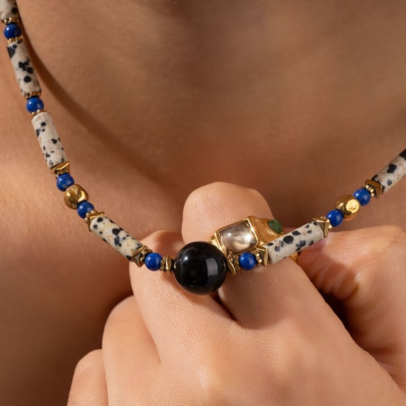 1 Piece Classic Series Black Agate Beads Women's Beaded Necklaces