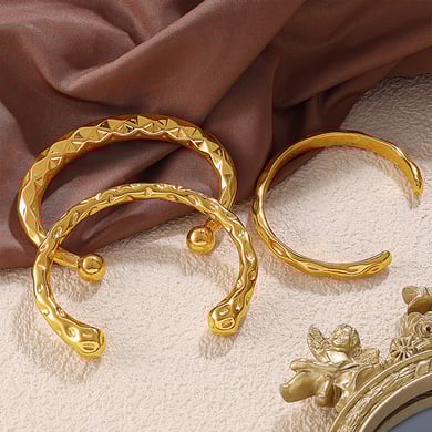 1 Piece Plaid Stainless Steel Gold Color Cuff Bangle h5 Picture2