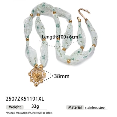 Collar largo de acero inoxidable dorado con forma de corazón retro de la serie romántica de 1 pieza h5 