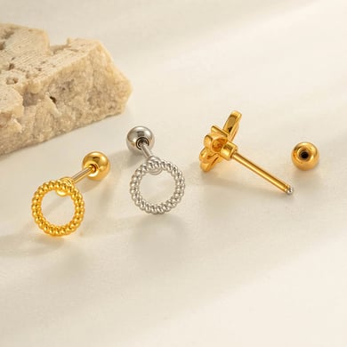 1 pieza de pendientes de perforación geométricos de cobre y circonitas doradas para mujer h5 Imagen3