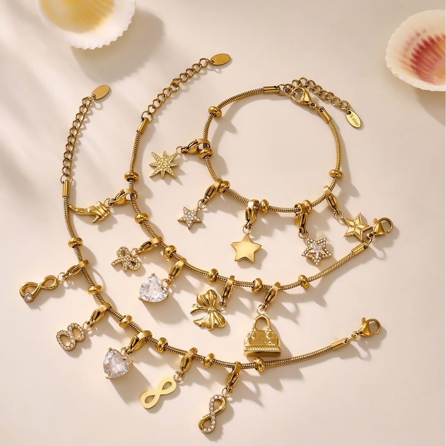 1 Piece Delicate Heart Stainless Steel Gold Color Women's Charm Bracelets Picture8