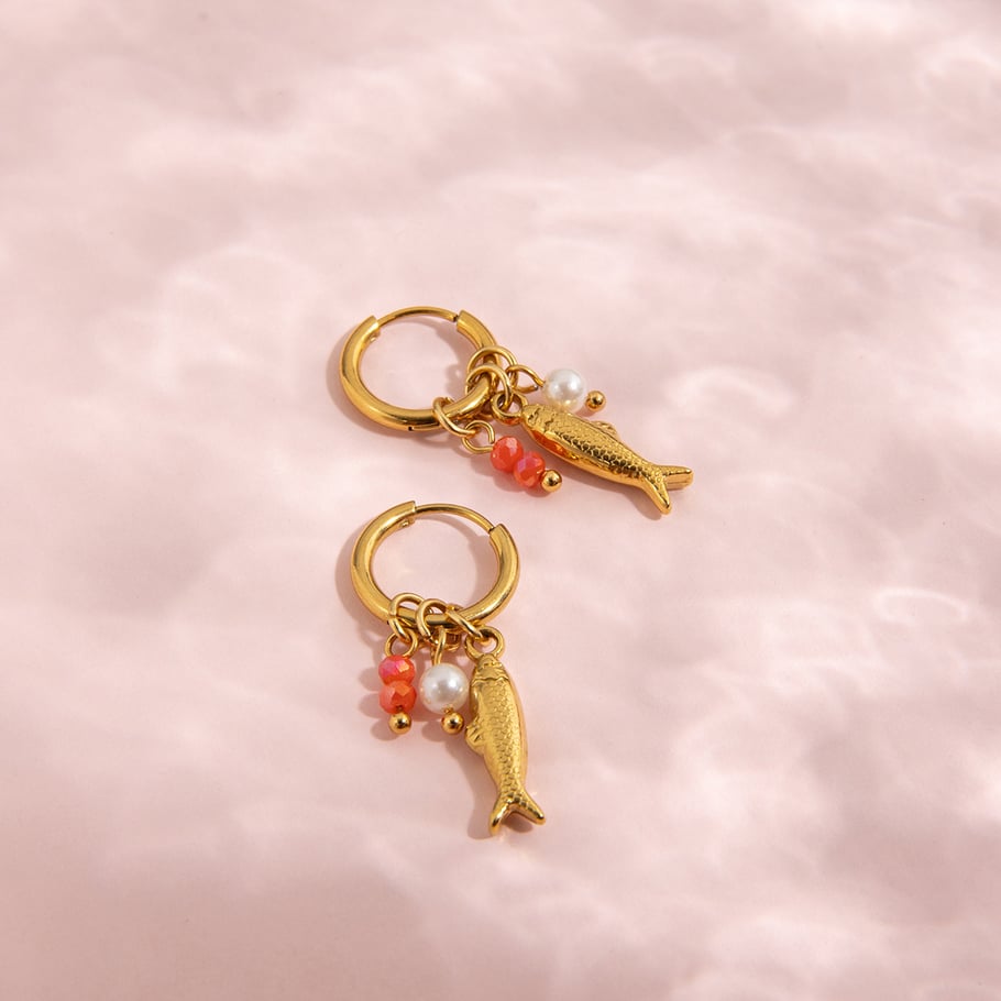 1 par de pendientes colgantes de acero inoxidable dorados con diseño de pez para mujer Imagen5