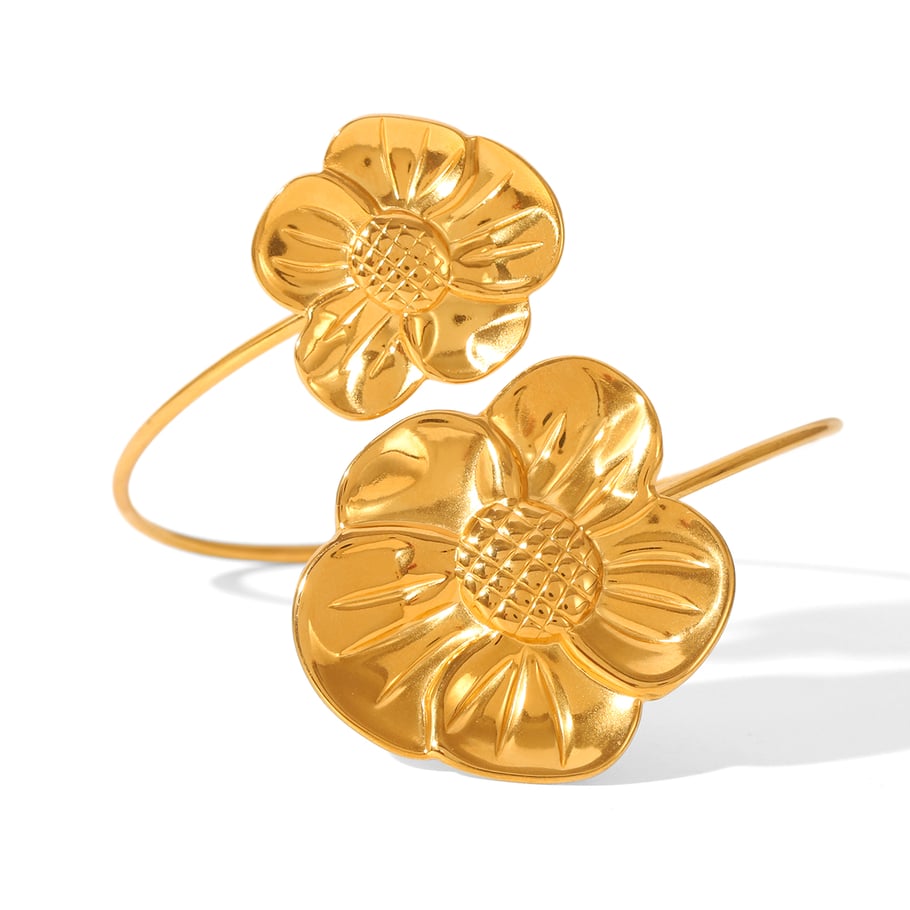 1 Piece Elegant Flower Stainless Steel Gold Color Women's Bangles 