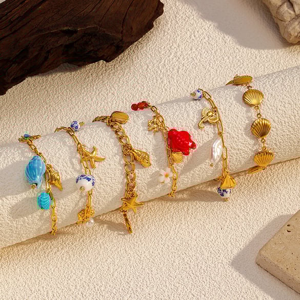 1 Piece Starfish Stainless Steel Gold Color Charm Bracelet