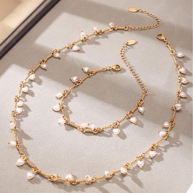 1 Piece Classic Pearl Beads Stainless Steel Gold Color Women's Necklaces Sets h5 Picture7