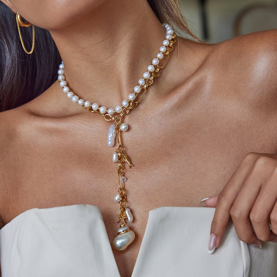 Collier avec pendentif coquillage en acier inoxydable doré pour femme, 1 pièce Image3