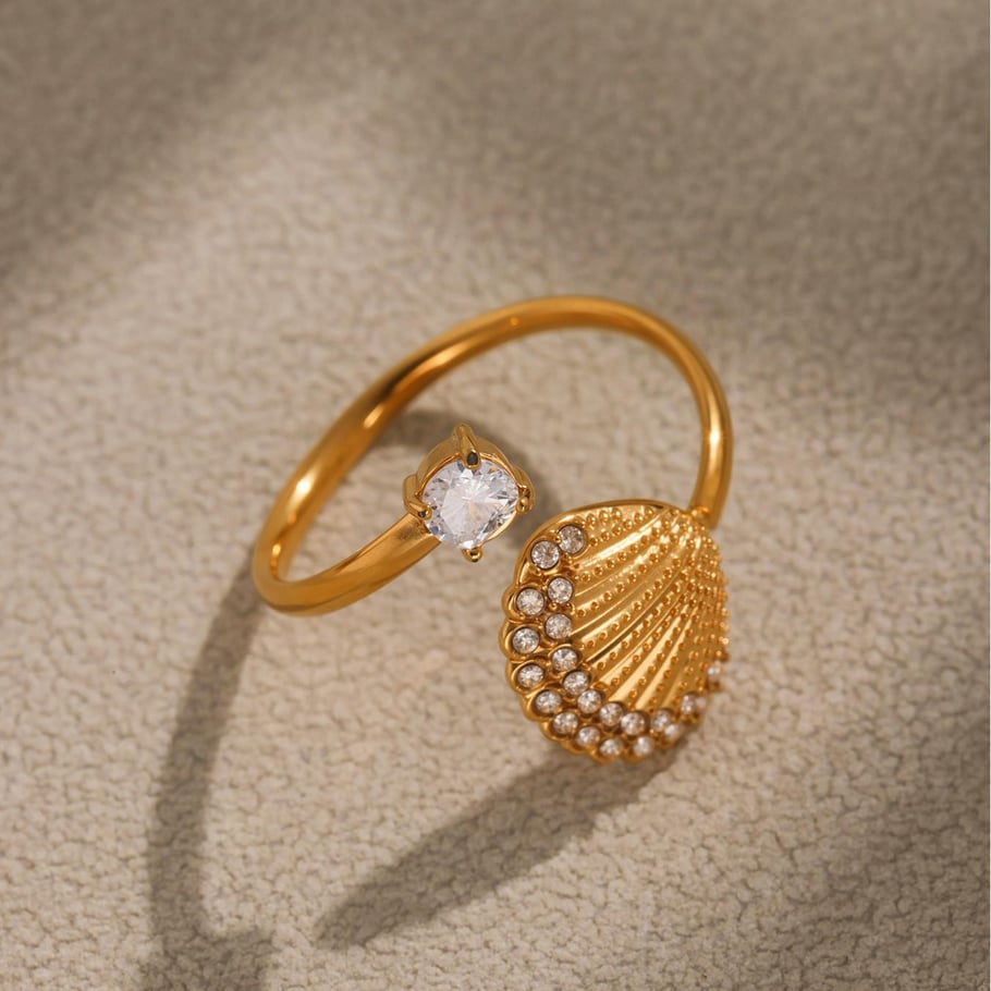 1 Piece Vacation Sea Horse Stainless Steel Gold Color Statement Rings Picture7